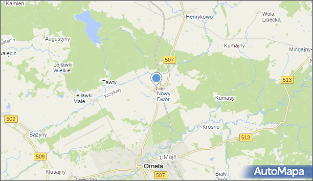 mapa Nowy Dwór, Nowy Dwór gmina Orneta na mapie Targeo